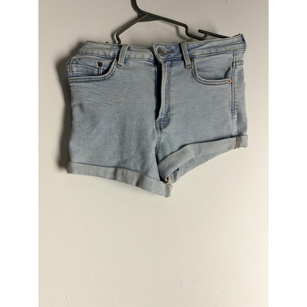 Stradivarius Light Wash High Waisted Denim Shorts Cuffed Hem Size 2 26W
